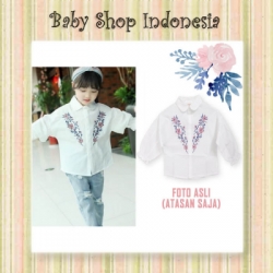 large Atasan Lengan Panjang Bordir Bunga Putih